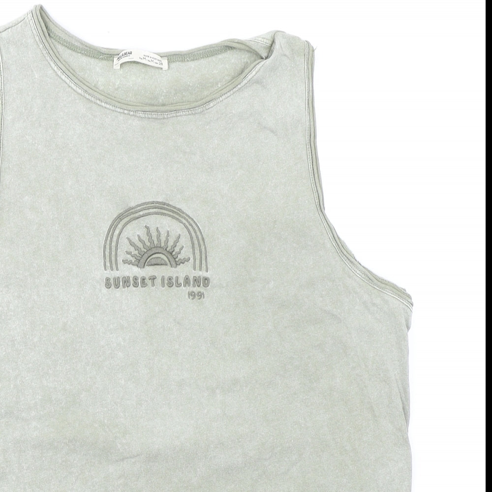 Pull&Bear Womens Green 100% Cotton Basic Tank Size M Round Neck - Sunset Island, Rainbow