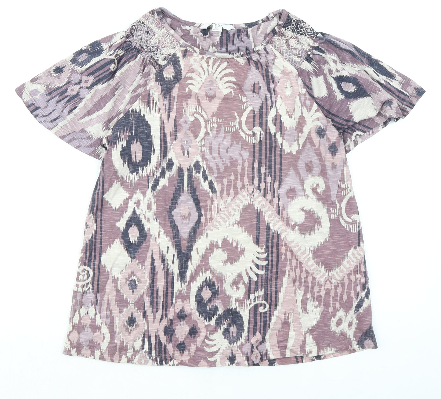 NEXT Womens Purple Geometric 100% Cotton Basic Blouse Size 8 Round Neck