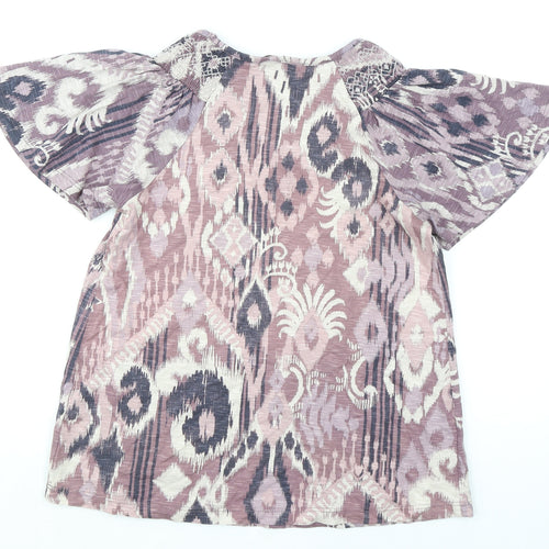 NEXT Womens Purple Geometric 100% Cotton Basic Blouse Size 8 Round Neck