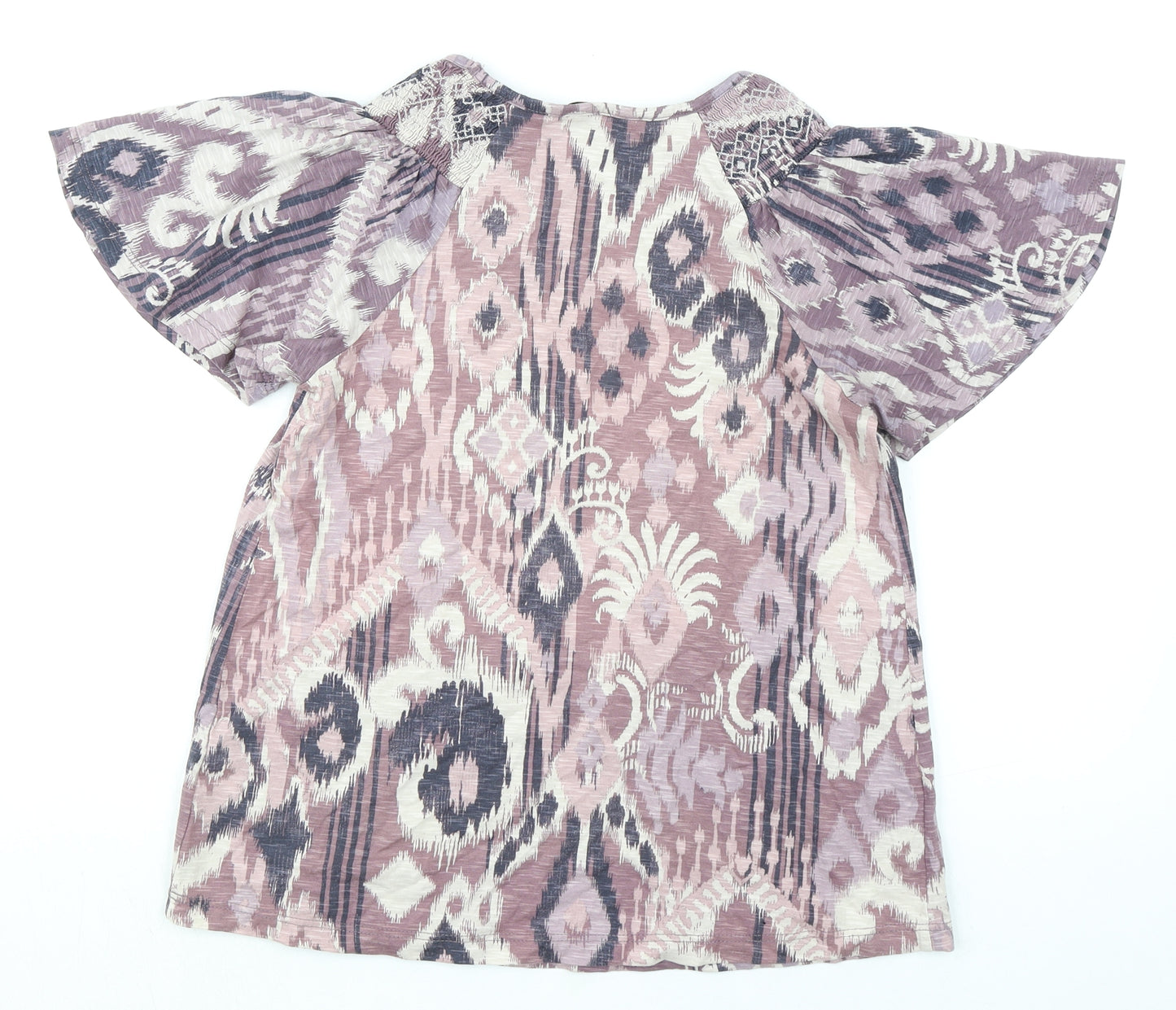 NEXT Womens Purple Geometric 100% Cotton Basic Blouse Size 8 Round Neck