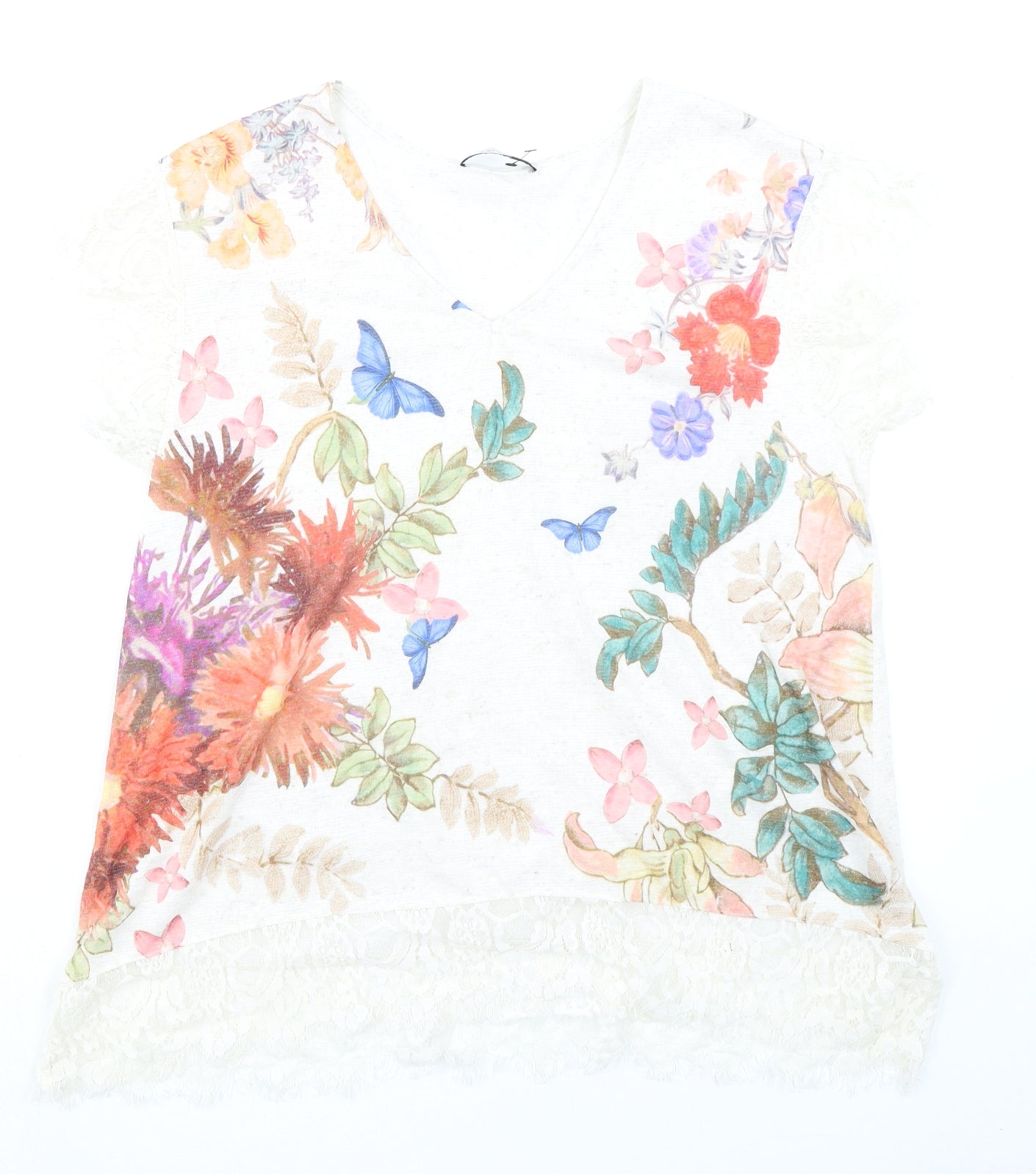Per Una Womens Multicoloured Geometric Polyester Basic Blouse Size 12 V-Neck - Butterflies and Flowers