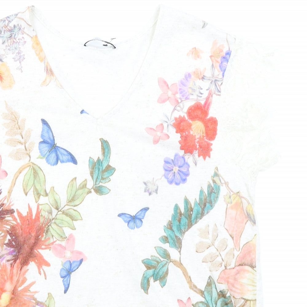 Per Una Womens Multicoloured Geometric Polyester Basic Blouse Size 12 V-Neck - Butterflies and Flowers