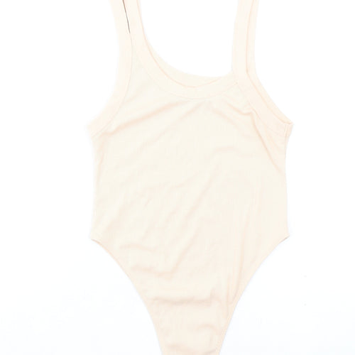 Zara Womens Beige Polyester Bodysuit One-Piece Size L Snap