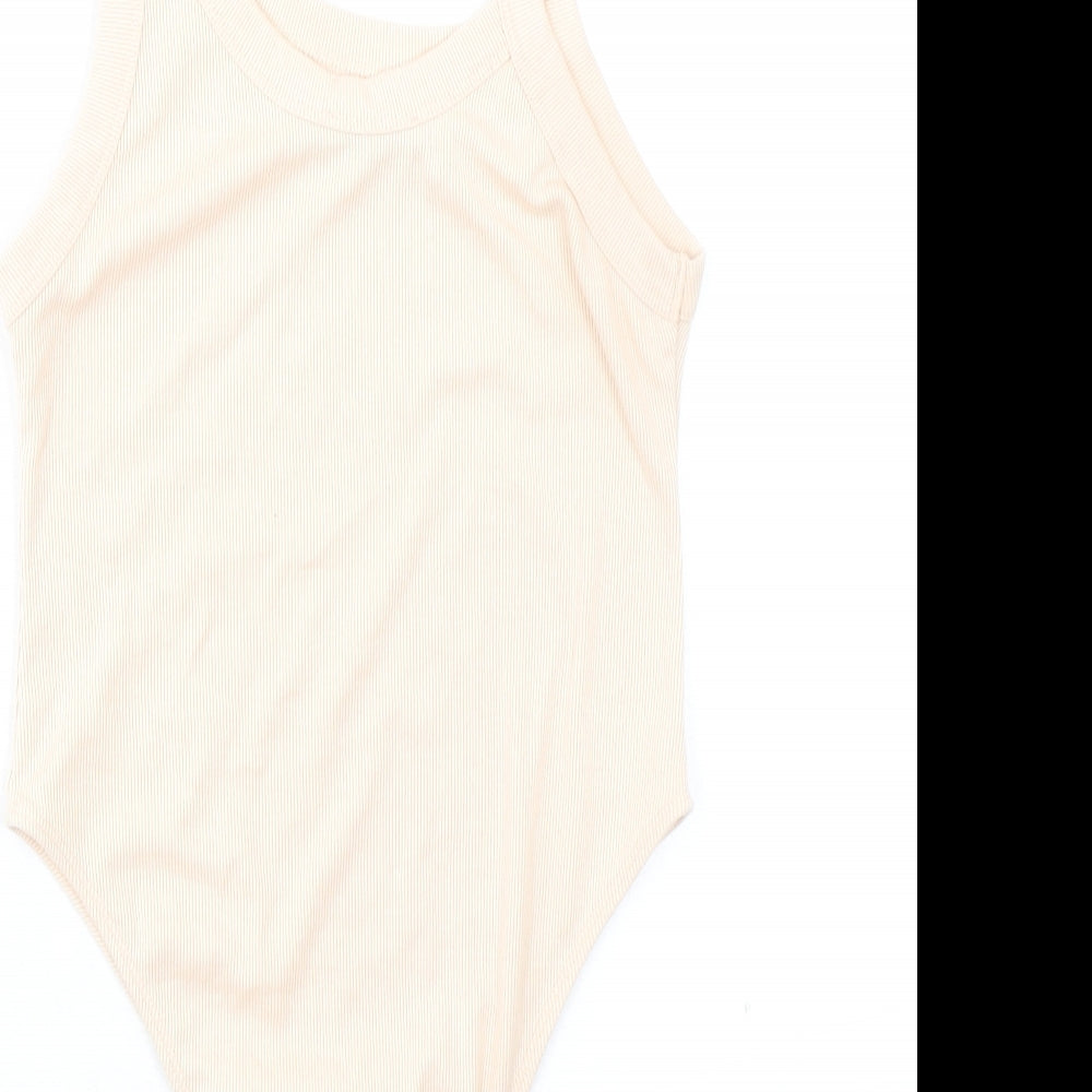 Zara Womens Beige Polyester Bodysuit One-Piece Size L Snap