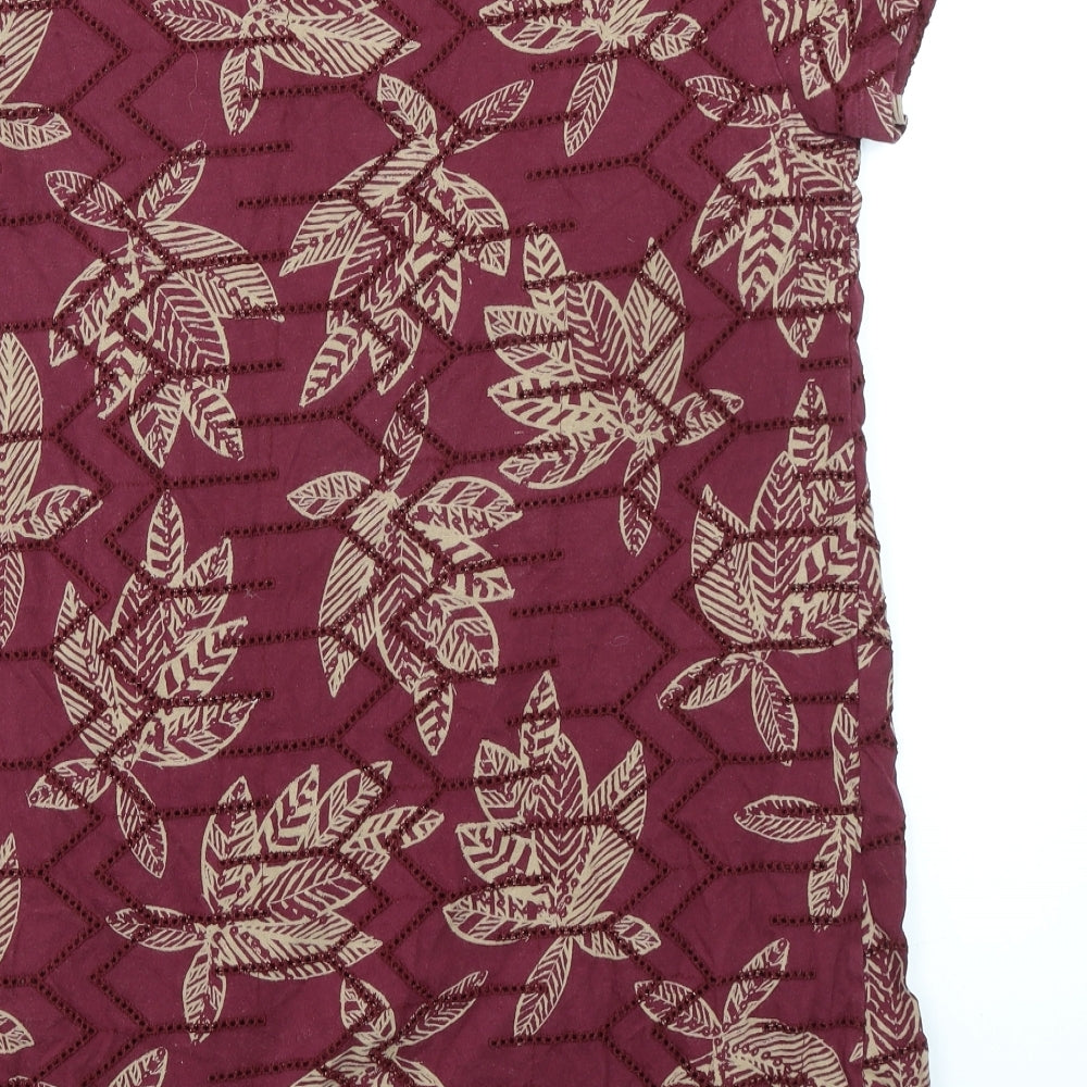 White Stuff Womens Purple Geometric 100% Cotton A-Line Size 14 Round Neck Pullover - Leaf pattern