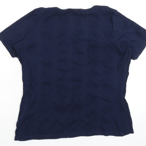 Marks and Spencer Womens Blue 100% Cotton Basic T-Shirt Size 18 Round Neck