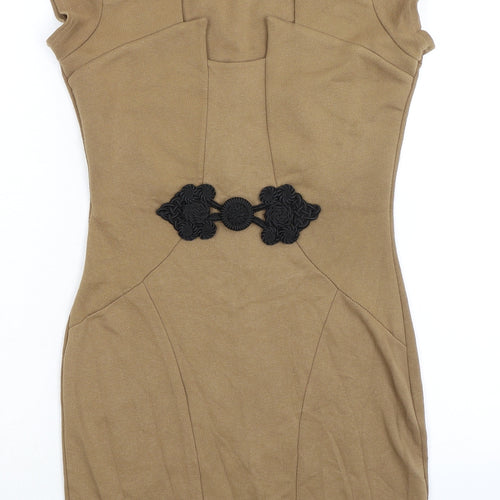Jus d'Orange Womens Beige Viscose Bodycon Size 8 Square Neck Pullover