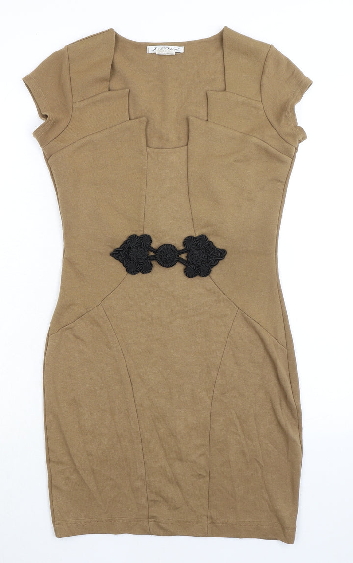 Jus d'Orange Womens Beige Viscose Bodycon Size 8 Square Neck Pullover