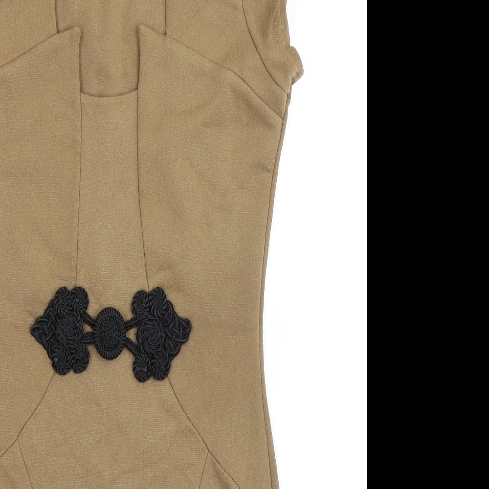 Jus d'Orange Womens Beige Viscose Bodycon Size 8 Square Neck Pullover