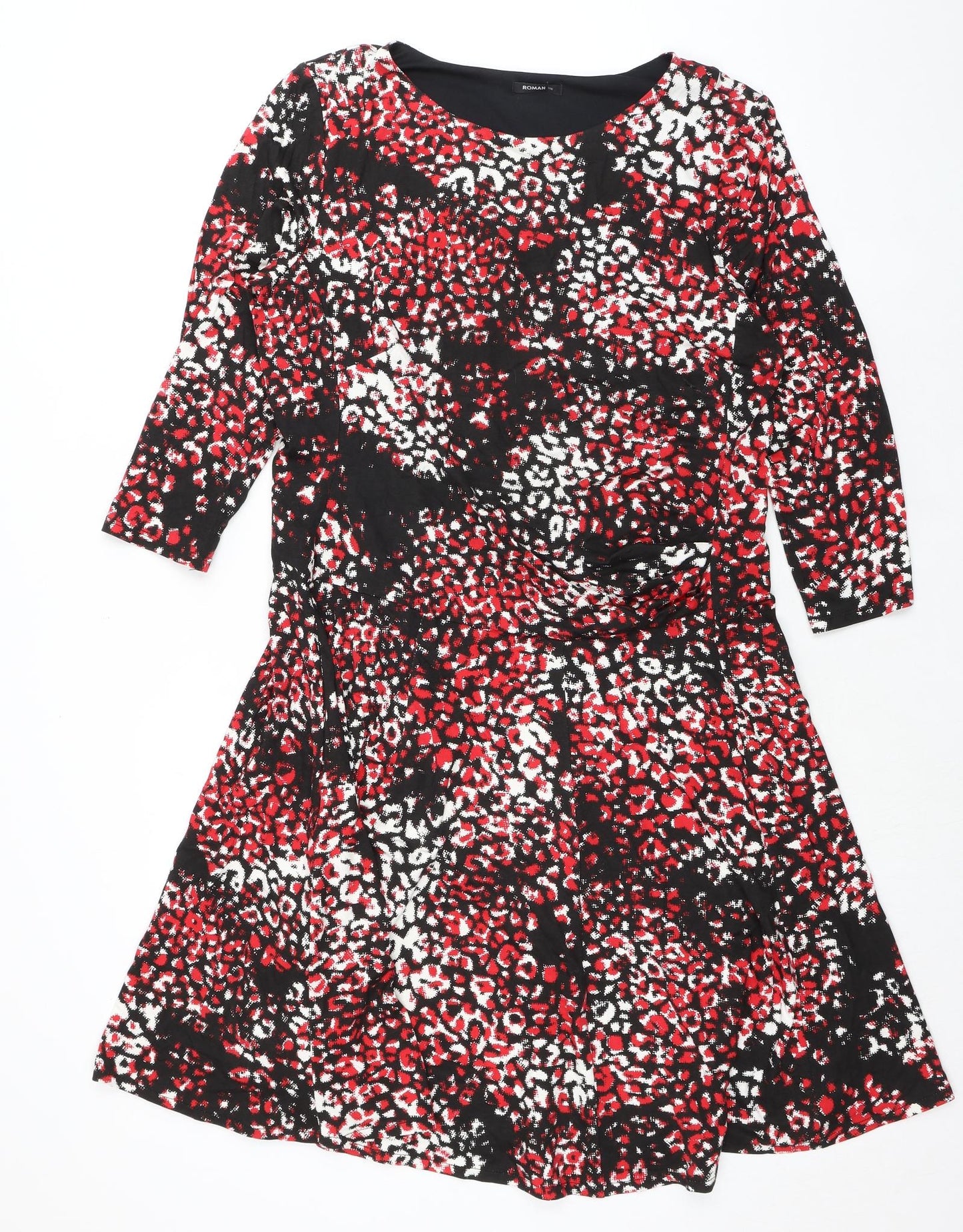 Roman Womens Multicoloured Animal Print Viscose Trapeze & Swing Size 18 Boat Neck Pullover - Leopard pattern