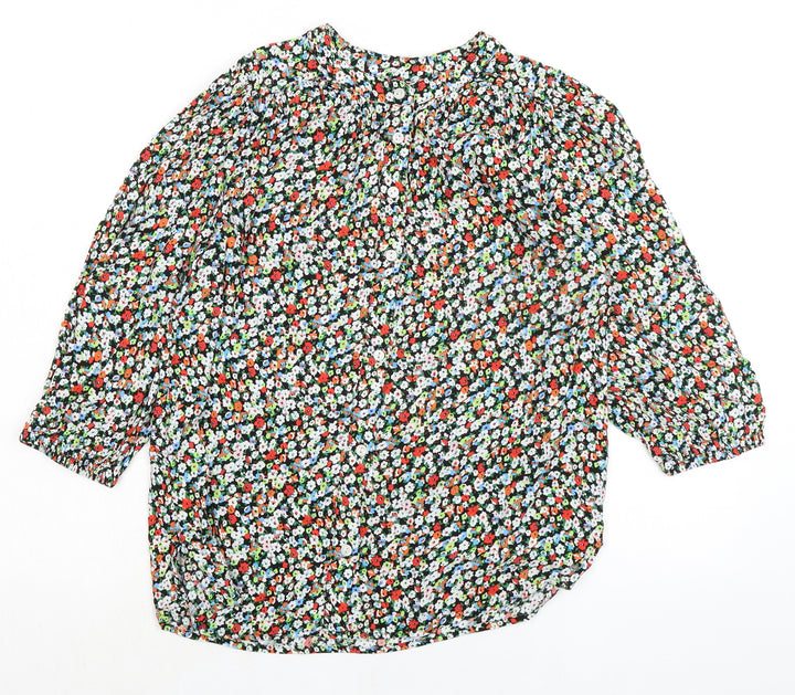 Marks and Spencer Womens Multicoloured Floral Viscose Basic Blouse Size 6 Round Neck