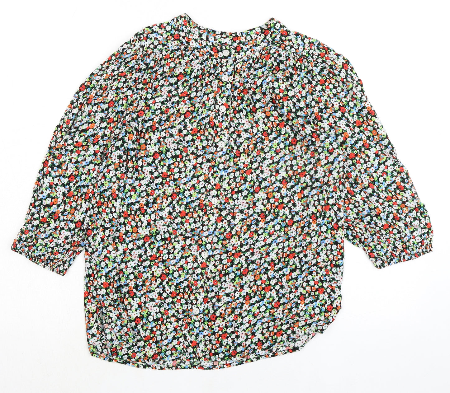 Marks and Spencer Womens Multicoloured Floral Viscose Basic Blouse Size 6 Round Neck