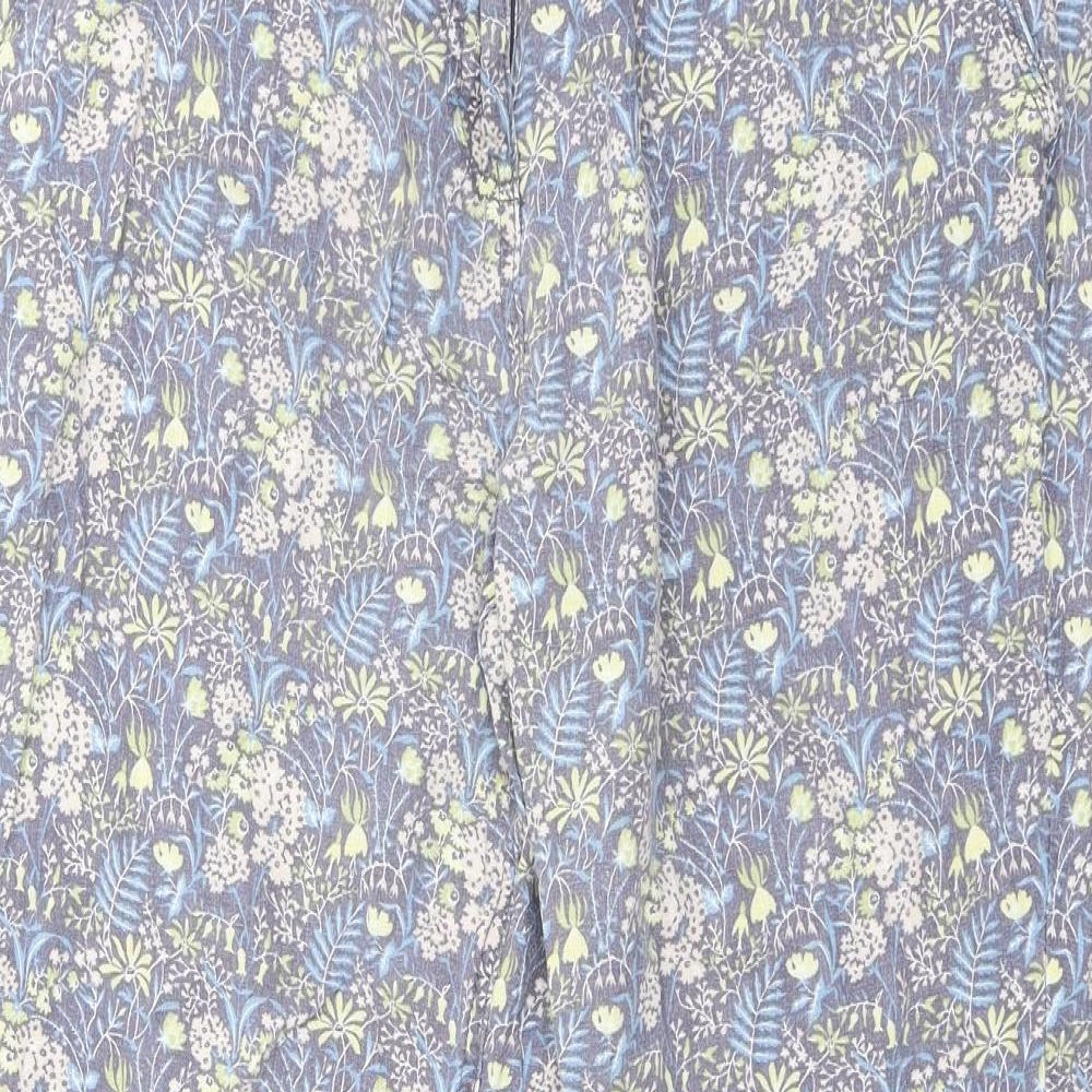 NEXT Womens Multicoloured Floral Linen Trousers Size 14 L28 in Regular Zip