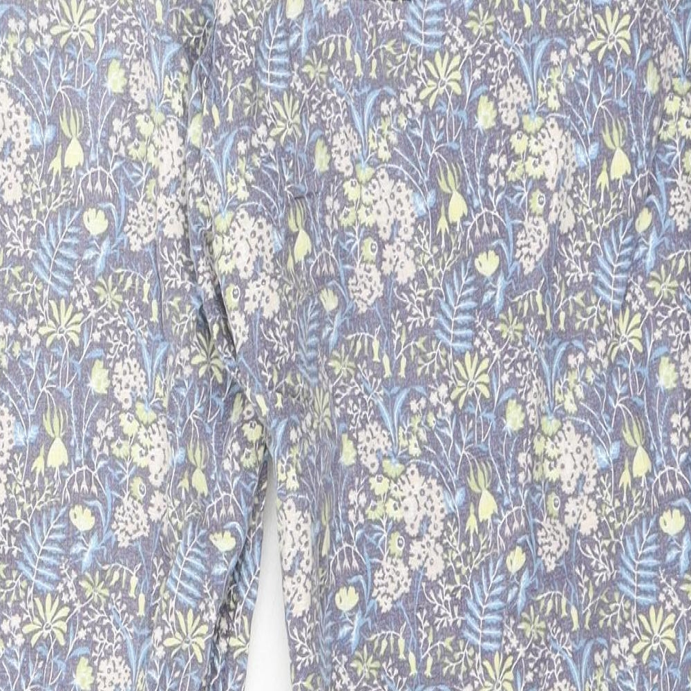 NEXT Womens Multicoloured Floral Linen Trousers Size 14 L28 in Regular Zip