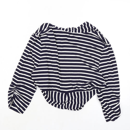 Alexon Womens Blue Striped Viscose Kimono Blouse Size L V-Neck