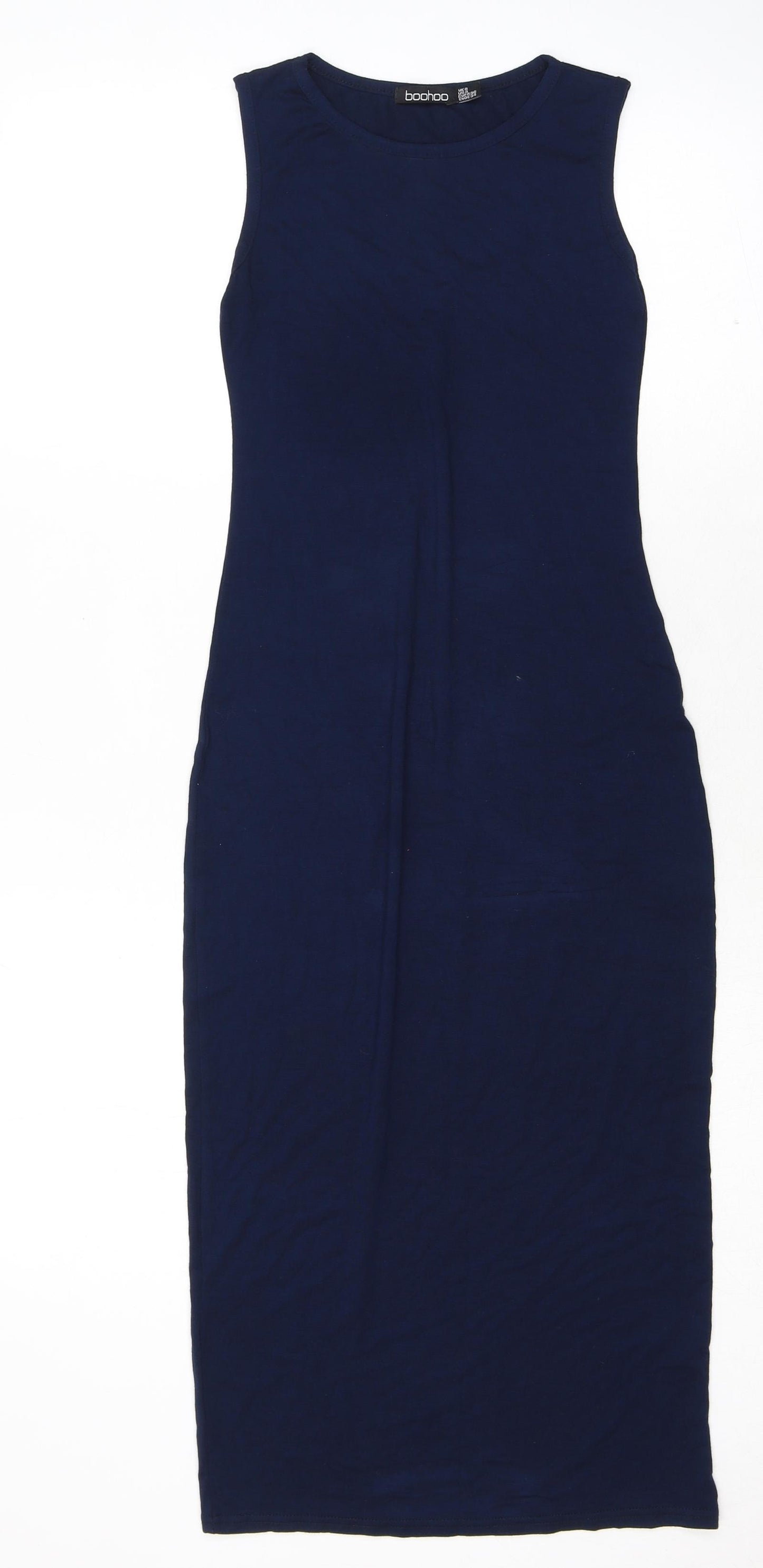 Boohoo Womens Blue Viscose Maxi Size 6 Round Neck Pullover