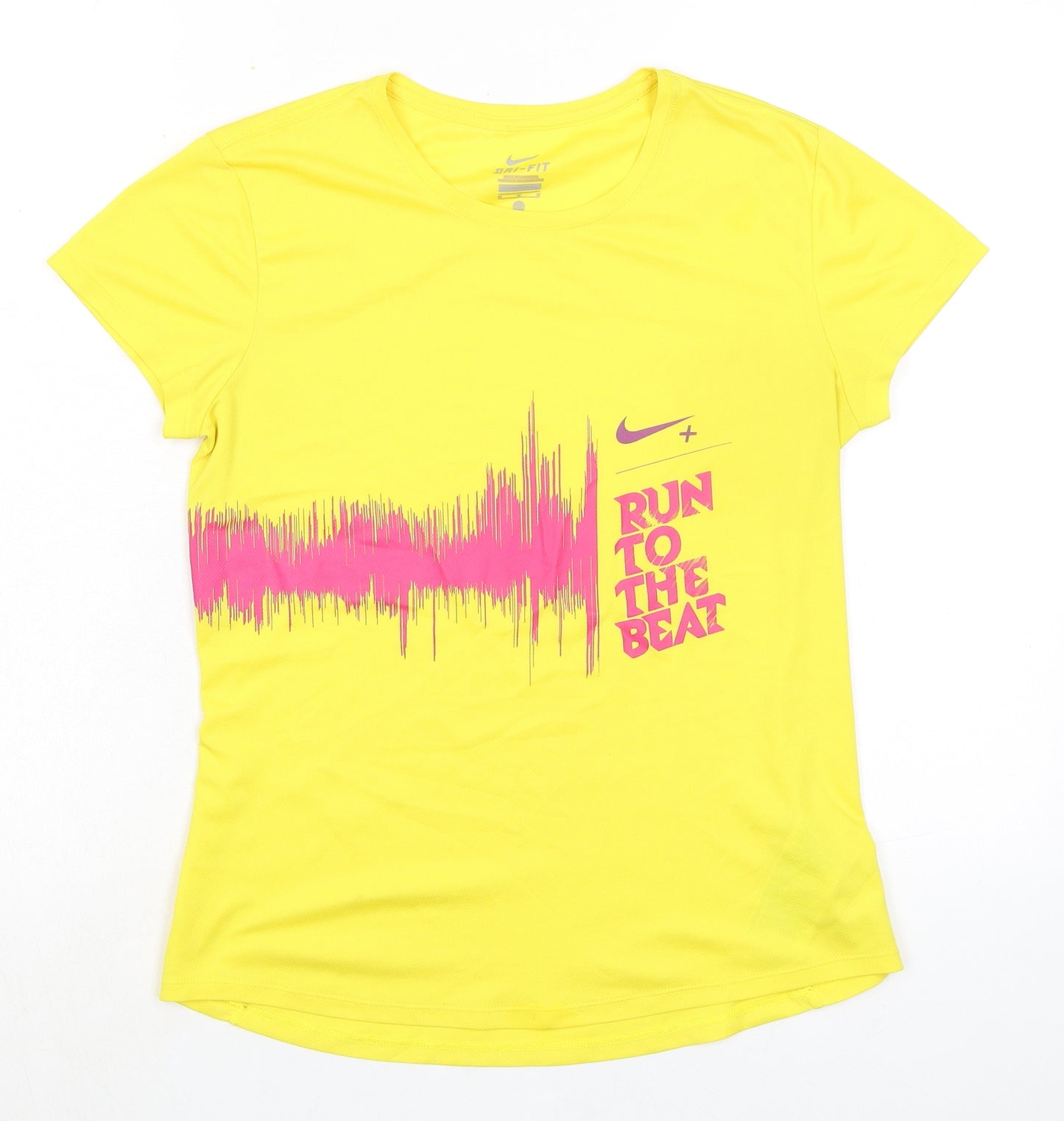 Nike Womens Yellow Polyester Basic T-Shirt Size S Round Neck Pullover