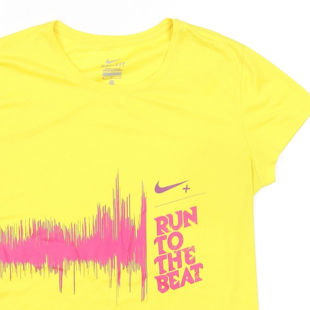 Nike Womens Yellow Polyester Basic T-Shirt Size S Round Neck Pullover
