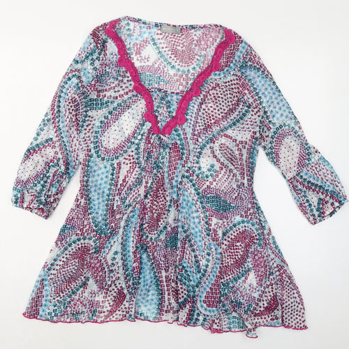 Per Una Womens Multicoloured Geometric Polyester Tunic Blouse Size 14 Square Neck