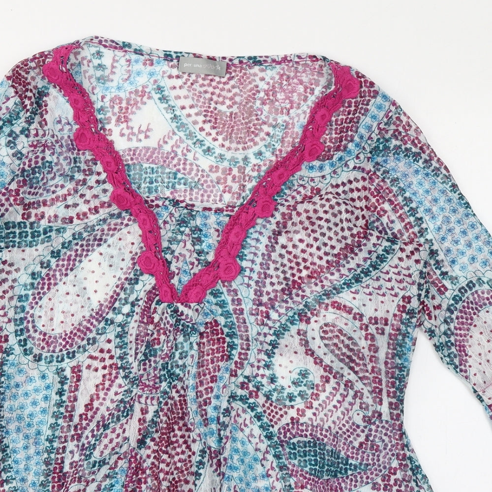 Per Una Womens Multicoloured Geometric Polyester Tunic Blouse Size 14 Square Neck