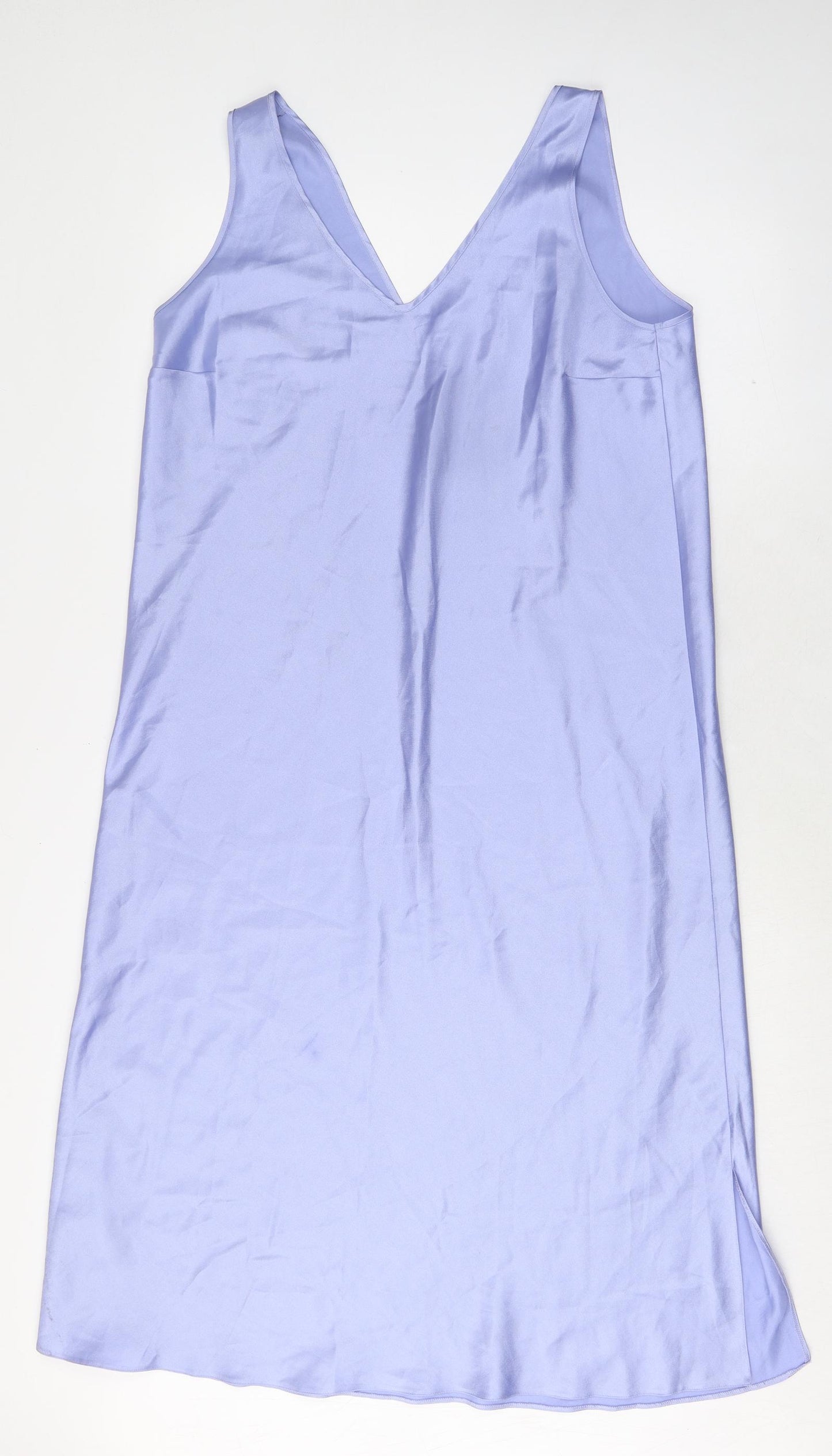 Marks and Spencer Womens Blue Solid Polyester Chemise Dress Size 16