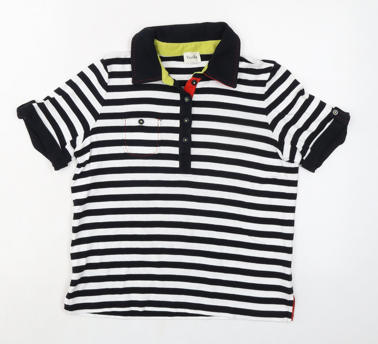 Viyella Womens Blue Striped 100% Cotton Basic Polo Size 10 Collared