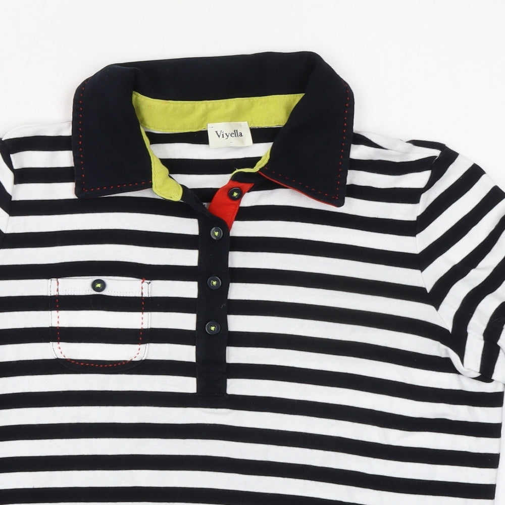 Viyella Womens Blue Striped 100% Cotton Basic Polo Size 10 Collared