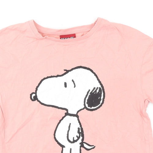Peanuts Womens Pink 100% Cotton Basic T-Shirt Size 8 Crew Neck - Snoopy