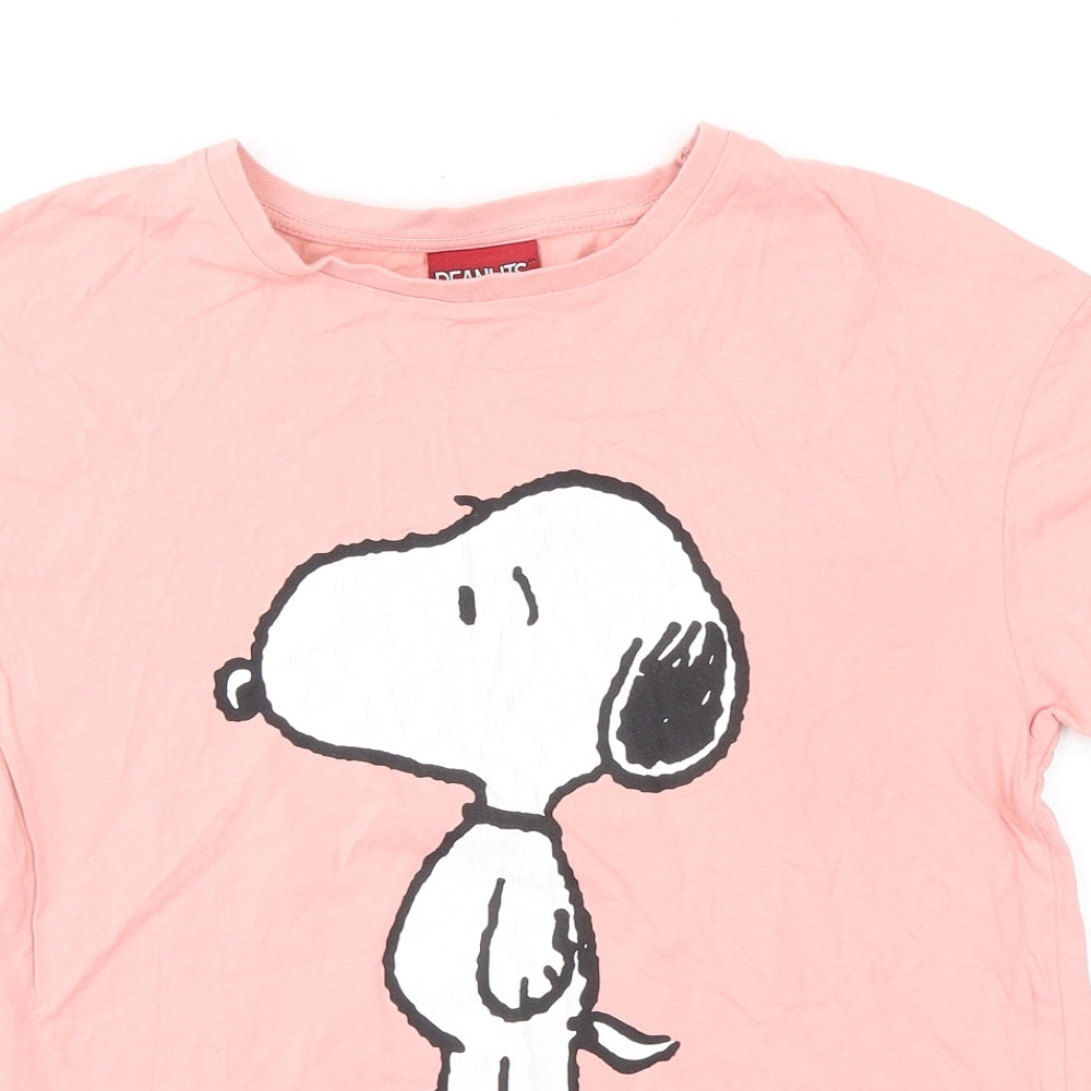 Peanuts Womens Pink 100% Cotton Basic T-Shirt Size 8 Crew Neck - Snoopy