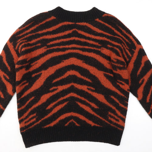 NEXT Womens Black V-Neck Animal Print Acrylic Pullover Jumper Size M - Tiger pattern