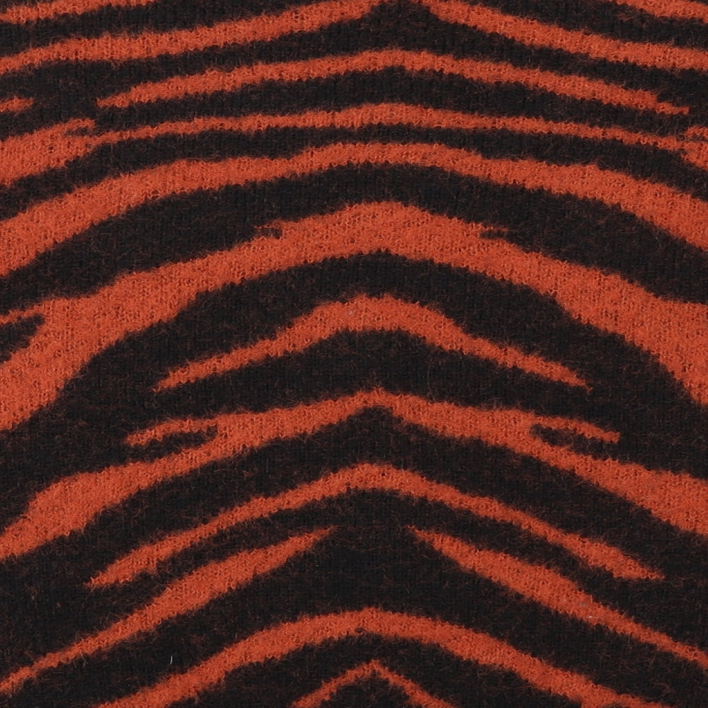 NEXT Womens Black V-Neck Animal Print Acrylic Pullover Jumper Size M - Tiger pattern