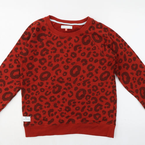 Brakeburn Womens Orange Animal Print 100% Cotton Pullover Sweatshirt Size 8 Pullover - Leopard pattern