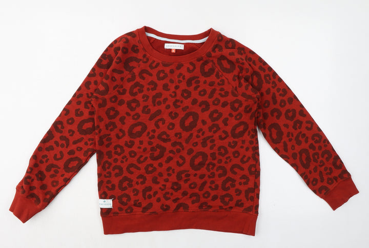 Brakeburn Womens Orange Animal Print 100% Cotton Pullover Sweatshirt Size 8 Pullover - Leopard pattern