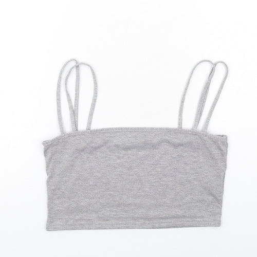 PRETTYLITTLETHING Womens Grey Viscose Cropped Tank Size 12 Square Neck