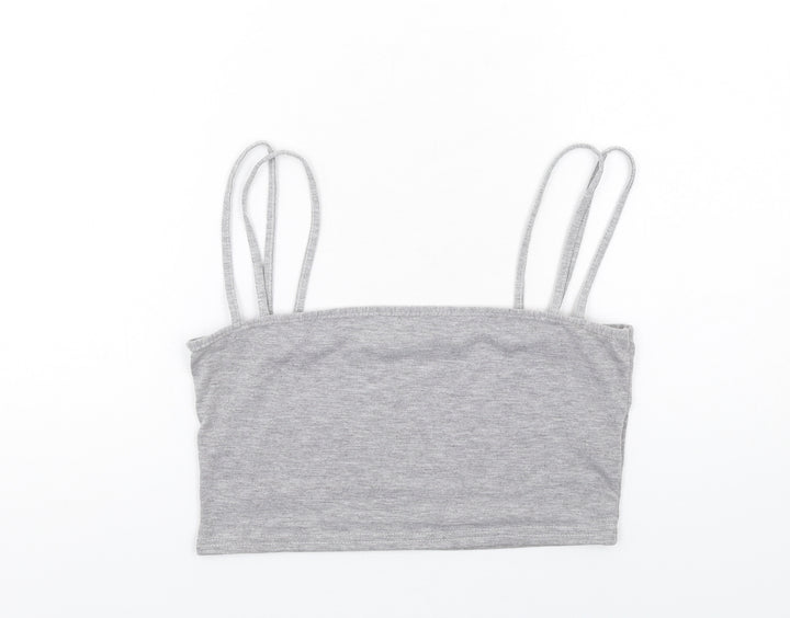 PRETTYLITTLETHING Womens Grey Viscose Cropped Tank Size 12 Square Neck