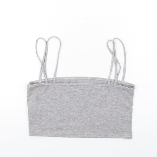 PRETTYLITTLETHING Womens Grey Viscose Cropped Tank Size 12 Square Neck