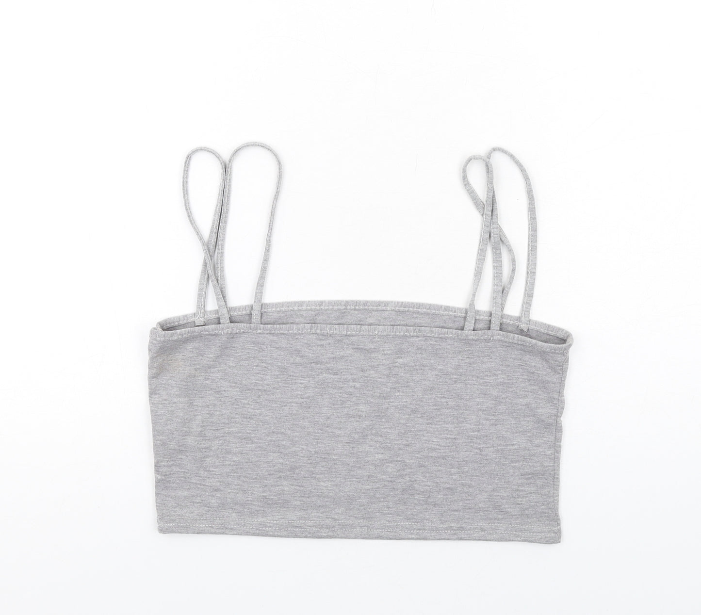 PRETTYLITTLETHING Womens Grey Viscose Cropped Tank Size 12 Square Neck