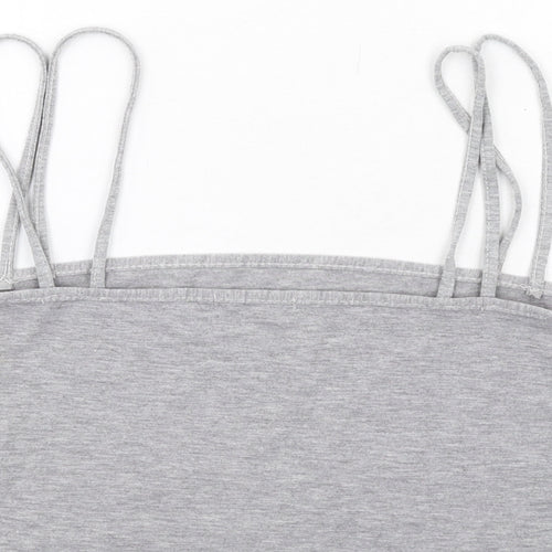 PRETTYLITTLETHING Womens Grey Viscose Cropped Tank Size 12 Square Neck