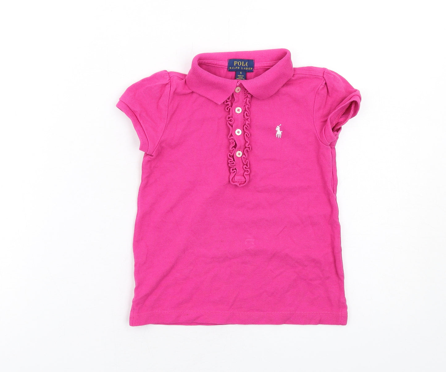 Polo Ralph Lauren Girls Pink Cotton Basic Polo Size 5 Years Collared Button