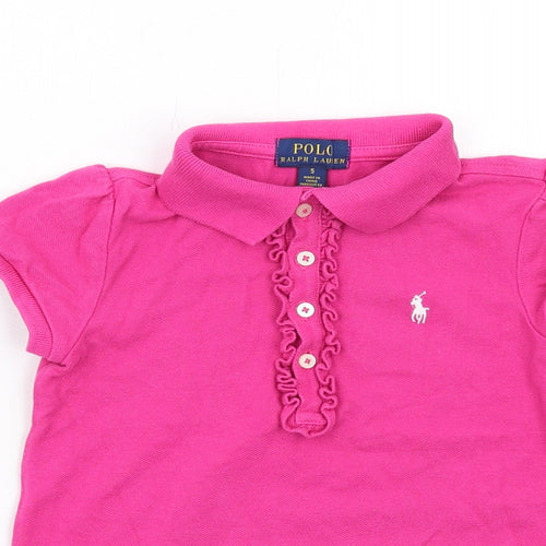 Polo Ralph Lauren Girls Pink Cotton Basic Polo Size 5 Years Collared Button