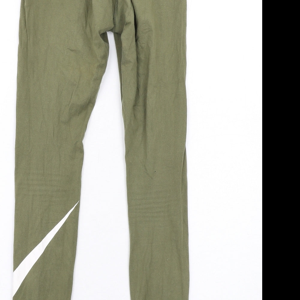 Nike Womens Green Cotton Carrot Leggings Size S L28 in - Logo Waistband