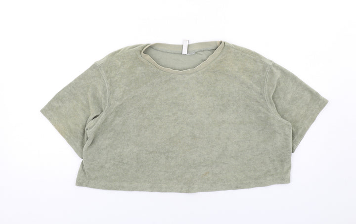 H&M Womens Green Polyester Cropped T-Shirt Size S Crew Neck