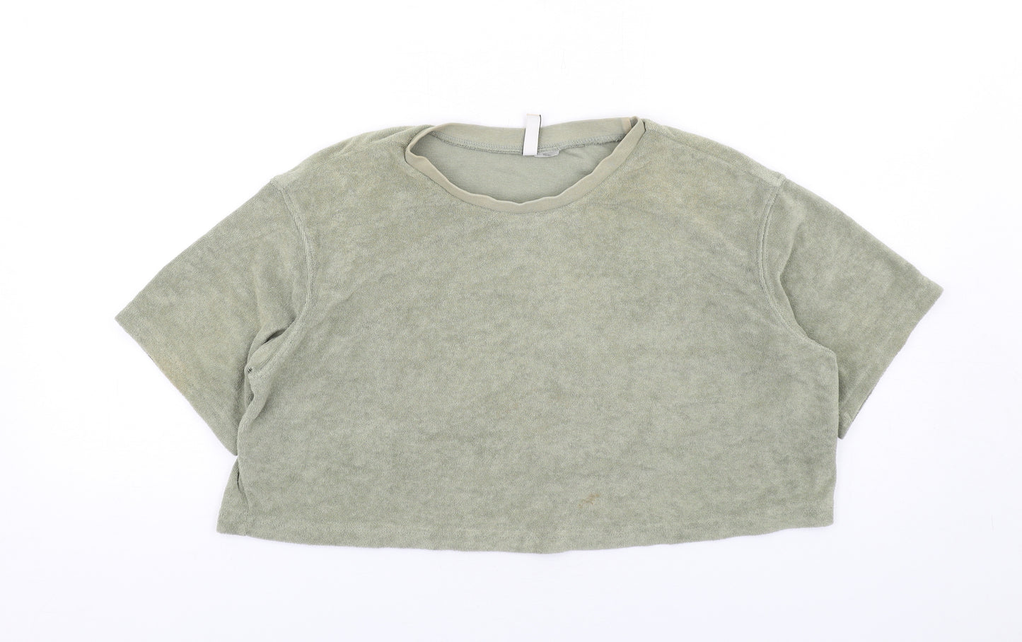 H&M Womens Green Polyester Cropped T-Shirt Size S Crew Neck