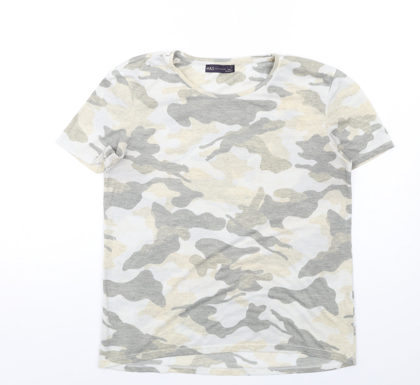 Marks and Spencer Womens Multicoloured Camouflage Polyester Basic T-Shirt Size 10 Crew Neck