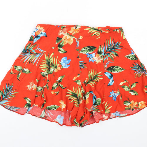 New Look Womens Red Floral Viscose Basic Shorts Size 12 Regular Zip
