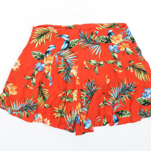New Look Womens Red Floral Viscose Basic Shorts Size 12 Regular Zip