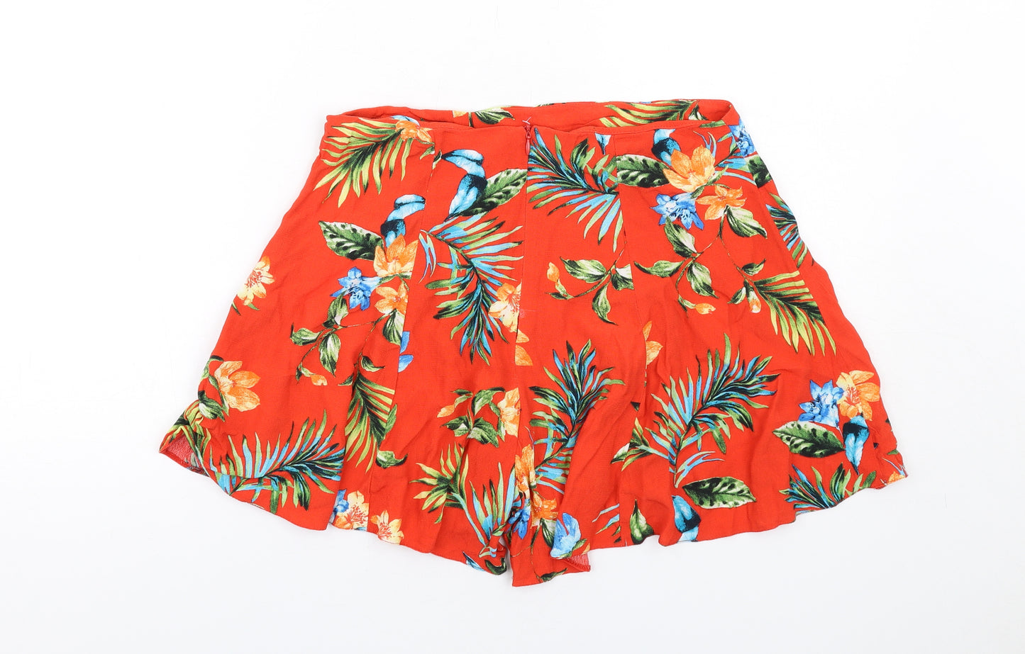 New Look Womens Red Floral Viscose Basic Shorts Size 12 Regular Zip
