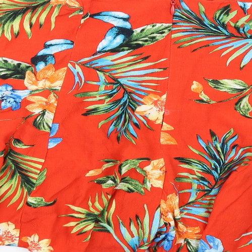 New Look Womens Red Floral Viscose Basic Shorts Size 12 Regular Zip