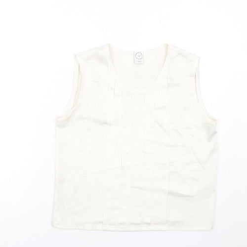 Country Casuals Womens Ivory Polyester Basic Blouse Size S Round Neck