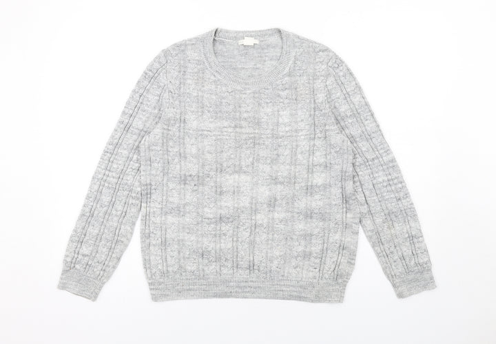 H&M Womens Grey Round Neck Acrylic Pullover Jumper Size L